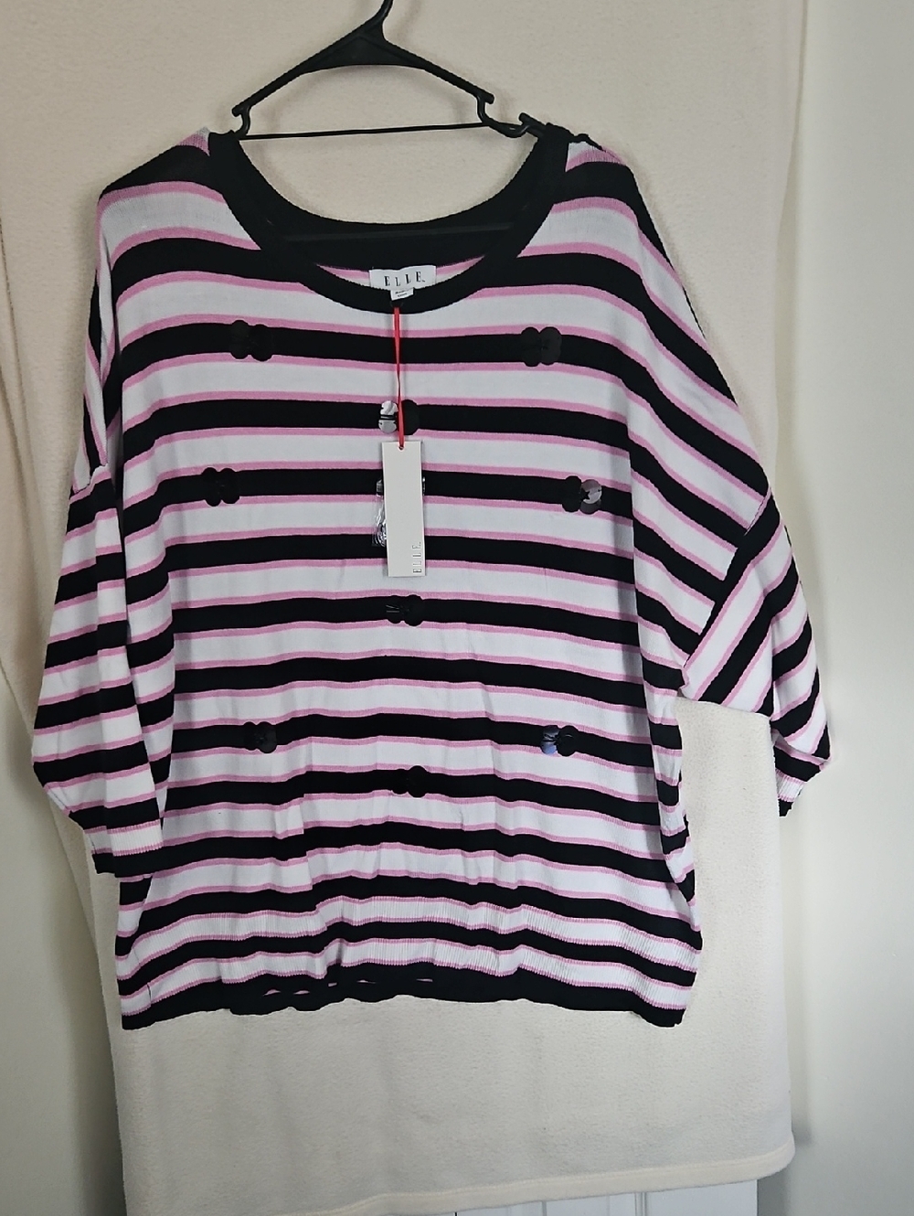ELLE Pink and Black Striped Knit Top